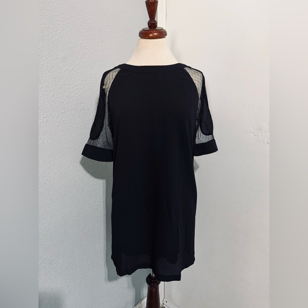 FORE Women Chic Black Casual Short Gothic Lined Dress with Sheer Sleeves Size‎ L